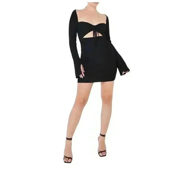 Missguided Women's Black Poly/Spandex Ribbed Knit Halterneck Bralet Cut Out Mini - Picture 1 of 13